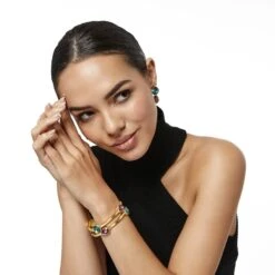 Mercury Post Drop Earrings -Style Haven Shop mercury post drop earrings brushed gold green 2