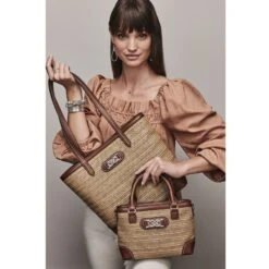 Tara Straw Tote -Style Haven Shop tara straw tote natural bourbon 3